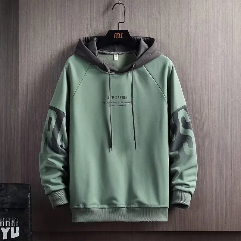 Sudadera holgada con capucha y estampado de letras para hombre, chaqueta de manga larga con forro polar, estilo coreano, informal y a la moda, para otoño e invierno