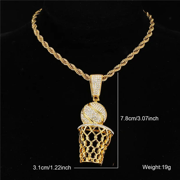D&Z Basketball Pendant  With 13mm Rhinestones Miami Cuban Chain HipHop Iced Out Bling Necklaces Fashion Jewelry For Man Gift