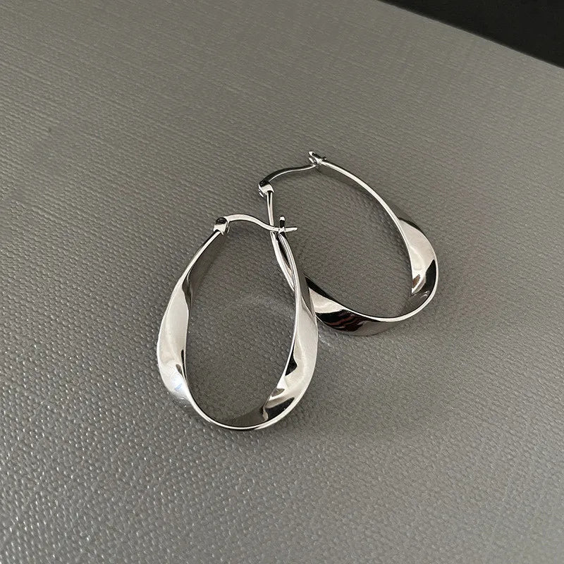 Pendientes de aro de plata de ley 925 con diseño geométrico coreano, temperamento simple, exquisitos y sensuales, regalo de joyería sexy.
