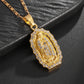 Colgante clásico católico de la Virgen María de Guadalupe con cruz de circonitas, collar de oración para mujer