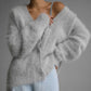 Autumn Fashion Imitation Mink Fur Knitted Cardigan Women Casual Long Sleeve Button Loose Sweater Lady Warm Knitwear Top