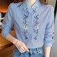 Embroidery Women Spring Autumn Blouses Shirts Lady Casual Long Sleeve Turn-down Collar Striped Printed Blusas Tops DF4781