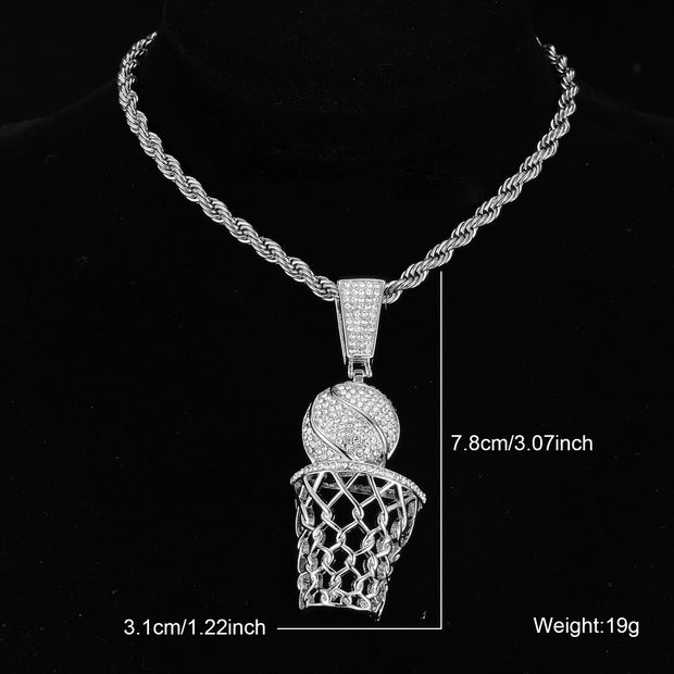 D&Z Basketball Pendant  With 13mm Rhinestones Miami Cuban Chain HipHop Iced Out Bling Necklaces Fashion Jewelry For Man Gift