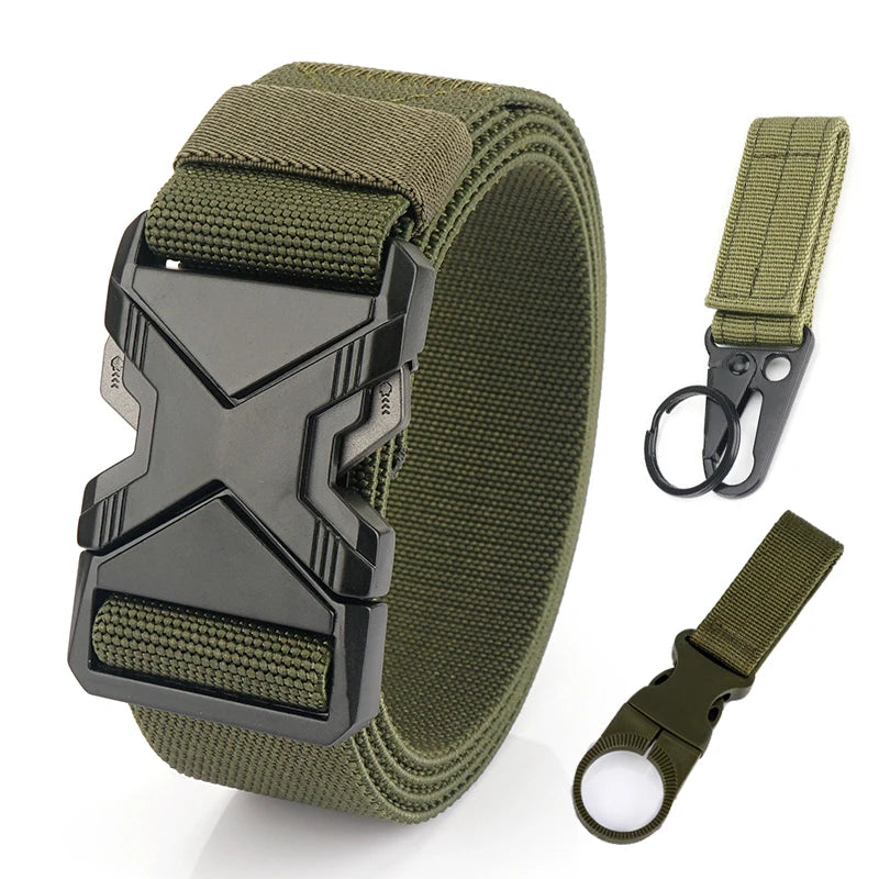 HSSEE New 105cm to 125cm Elastic Belt for Men Metal Buckle Quick Release Military Tactical Belt Soft Nylon Casual Belt Male