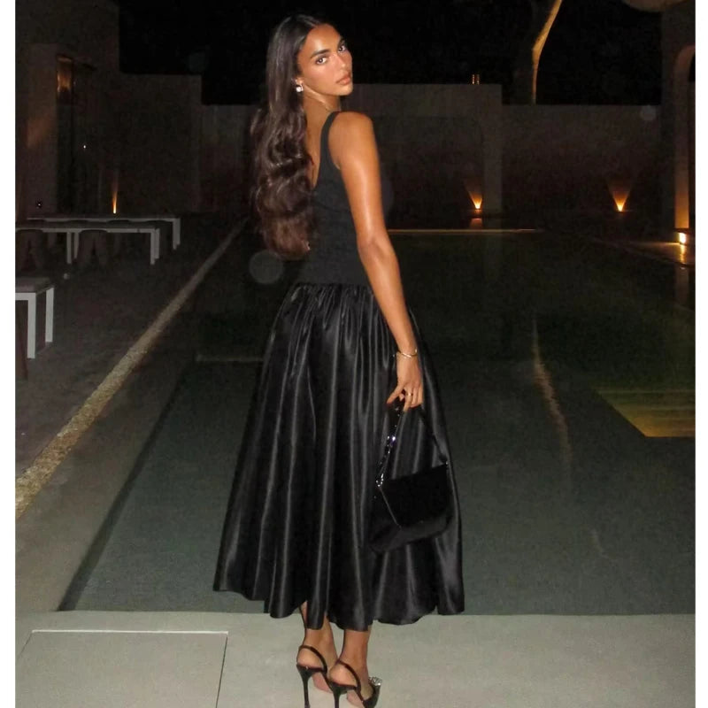 TRAF 2024 Pleated Long Dresses for Women Slip Corset Maxi Dress Woman Sexy Backless Prom Dresses Woman Wide Straps Dress Women