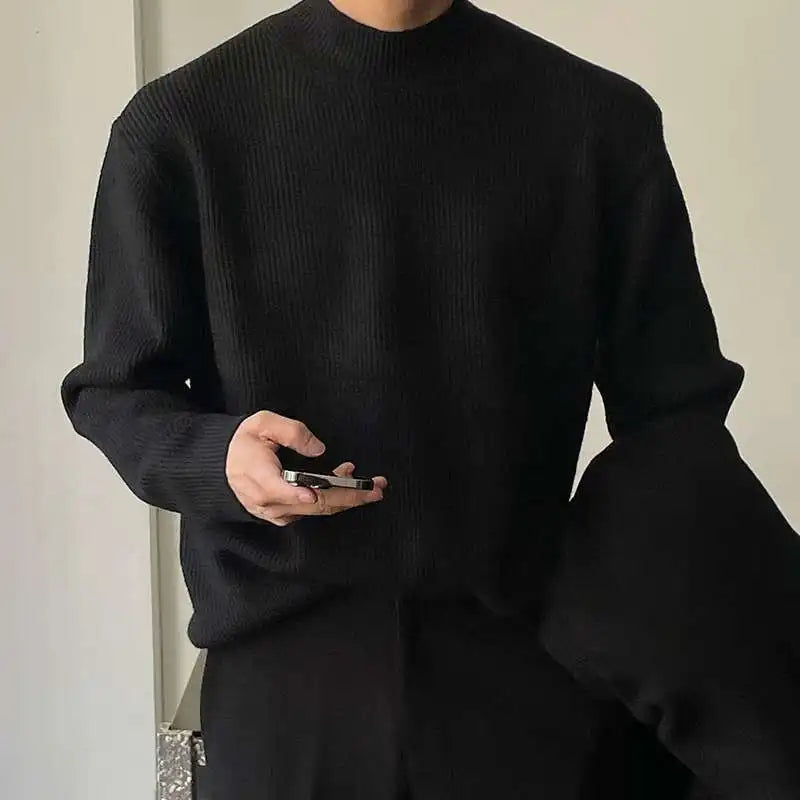 Autumn Winter Fashion Half High Collar Long Sleeve Solid Pullovers Men's Clothing Korean Bottoming Shirt All-match Knitting Tops