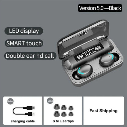 F9 Wireless Earphones LED Dislpaly Binaural TWS Wireless Bluetooth Headset Waterproof Noise Reduction Bluetooth Headphones