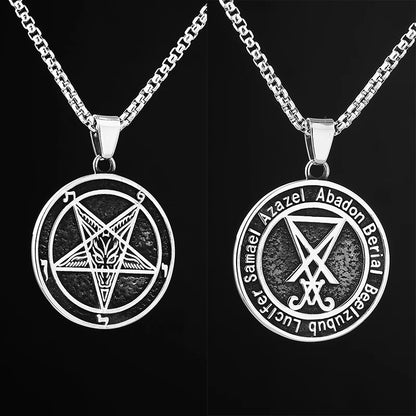 2023 New Baphomet Satan Necklace Satanic Jewelry Stainless Steel Lucifer Goat Pendant Antique Vintage Round For Men