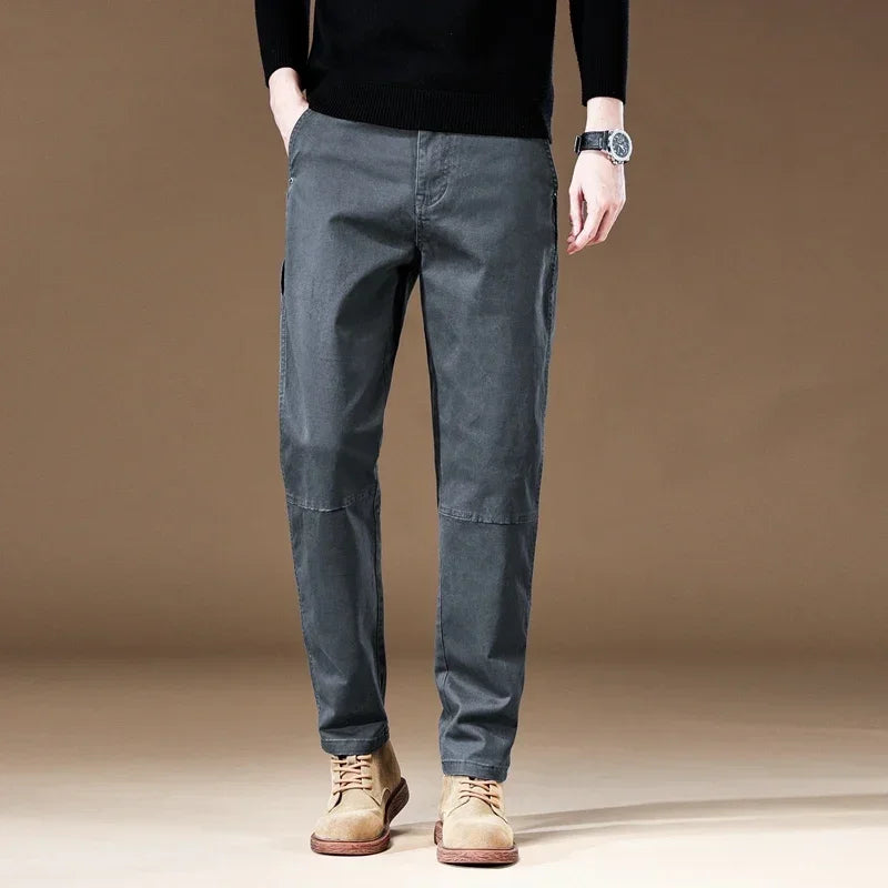 2024 New Brand Clothing Men's Cargo Pants 97%Cotton Solid Color Work Wear Casual Pant Wide Korean Jogger Trousers Male