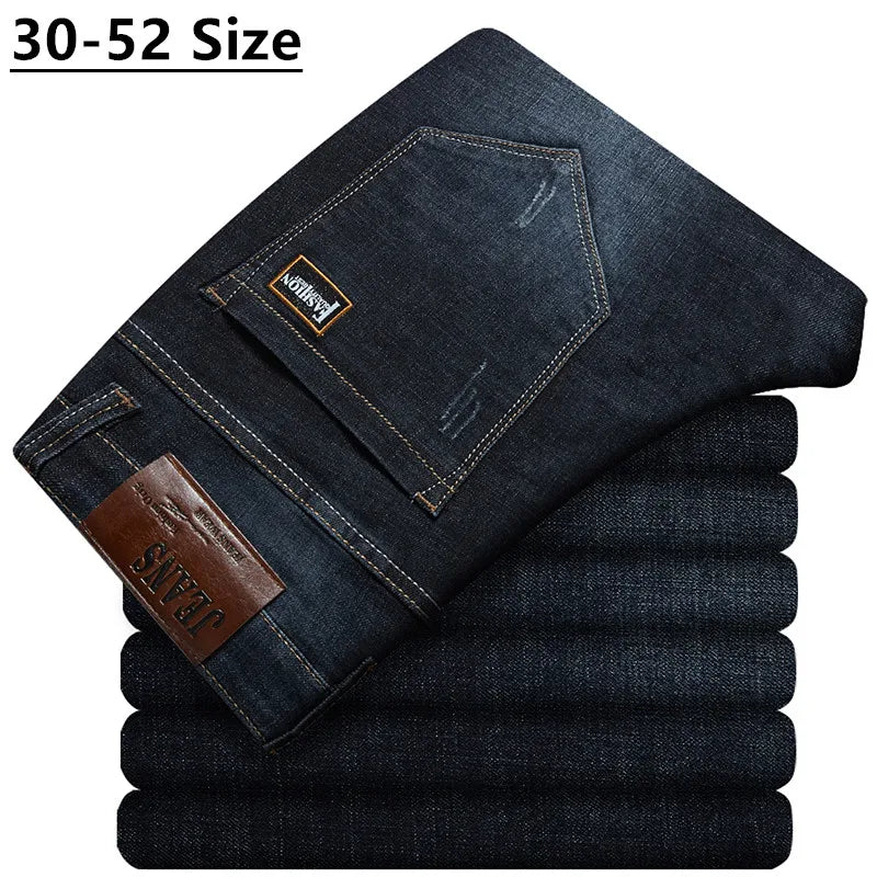 Pantalones vaqueros rectos holgados para hombre, de talla grande 42, 44, 46, 48, 50 y 52, clásicos, de negocios, elásticos, de marca, color negro y azul.