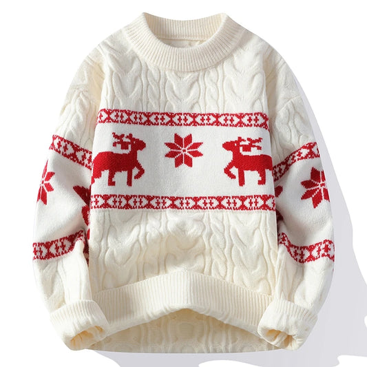 Suéter de cachemira de lujo de alta gama para hombre, suéter grueso y cálido con ciervo, estilo Harajuku coreano, para Navidad, otoño e invierno, 2024