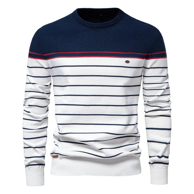 AIOPESON New O-neck Cotton Pullover Men's Sweater Striped Casual Autumn and Winter High Quality Knitted Sweaters for Men