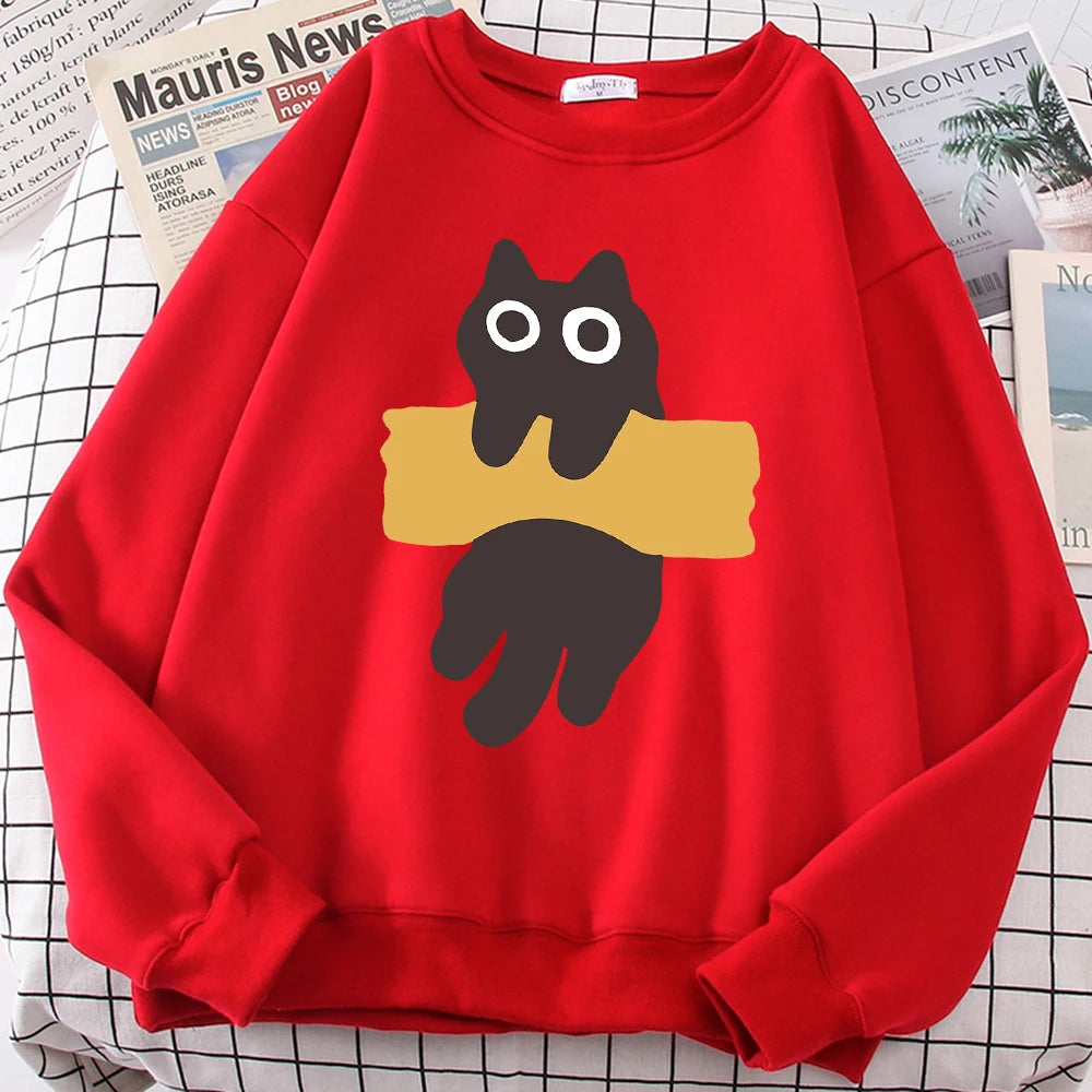 Fun Adhesive Tape Cat Cute Print Cartoons Hoody Men Women Hip Hop Hoodie Autumn New Hoodies O-Neck Loose Clothes Sweatshirts