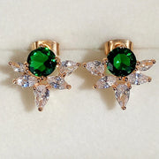 1 Pair Embellished With Green Emerald Stone CZ Stud Earrings For Women Wedding Jewelry Engagement Gift Fashion Earrings
