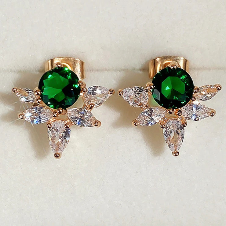 1 Pair Embellished With Green Emerald Stone CZ Stud Earrings For Women Wedding Jewelry Engagement Gift Fashion Earrings