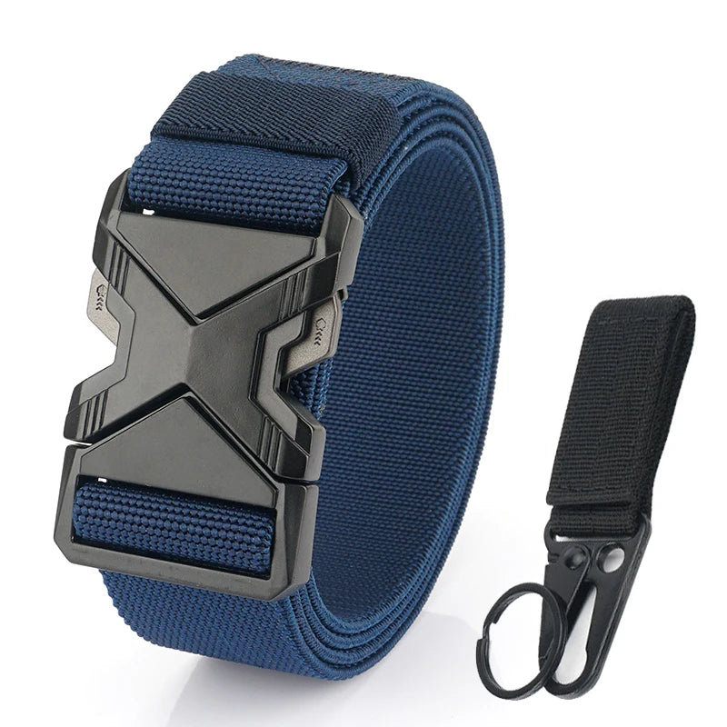 HSSEE New 105cm to 125cm Elastic Belt for Men Metal Buckle Quick Release Military Tactical Belt Soft Nylon Casual Belt Male