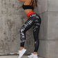 Leggings deportivos con estampado de letras para mujer, pantalones de yoga de cintura alta con efecto push up, mallas para correr y gimnasio