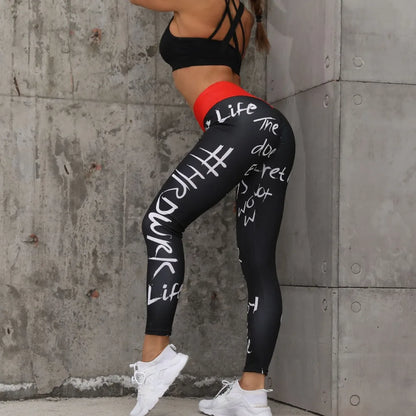 Leggings deportivos con estampado de letras para mujer, pantalones de yoga de cintura alta con efecto push up, mallas para correr y gimnasio