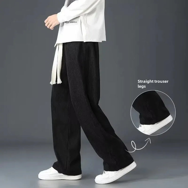 Men's Corduroy Pants Loose-fit Straight-leg Fleece-lined Casual Trousers Autumn Winter Thickened Spring Sports Waist Pants