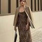 TRAFZA Femmes Mode Imprimé Léopard Robe En Tulle Sexy Dame Dos Nu Slip Robe Sans Manches Femme Soirée Robe Longue Vestidos