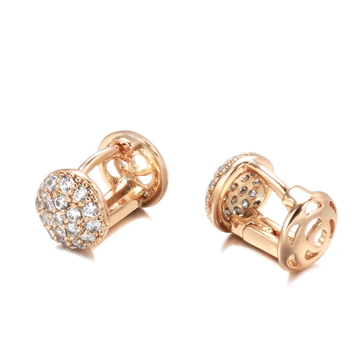 Kinel New Unusual 585 Rose Gold Earrings for Women Romantic Wedding Jewelry Fashion Round Natural Zircon Stud Earrings