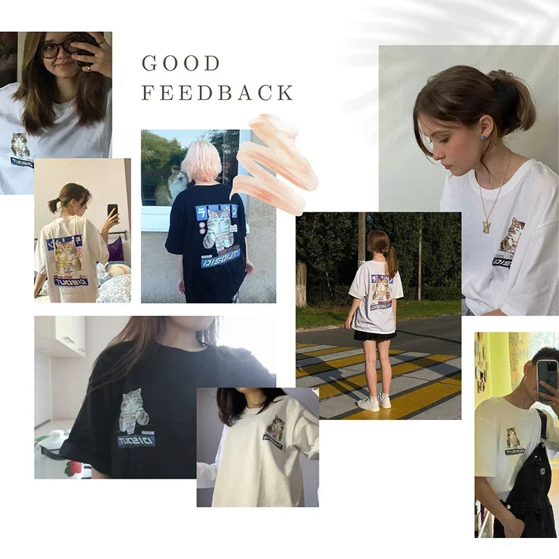Camiseta informal de manga corta con estampado de dibujos animados para hombre, camiseta japonesa extragrande, ropa para hombre, cuello redondo, talla grande para mujer