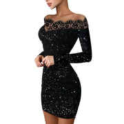 Summer New Women's Solid Color Rhinestone Turtleneck Dusting Powder Slim Long Sleeve Dress