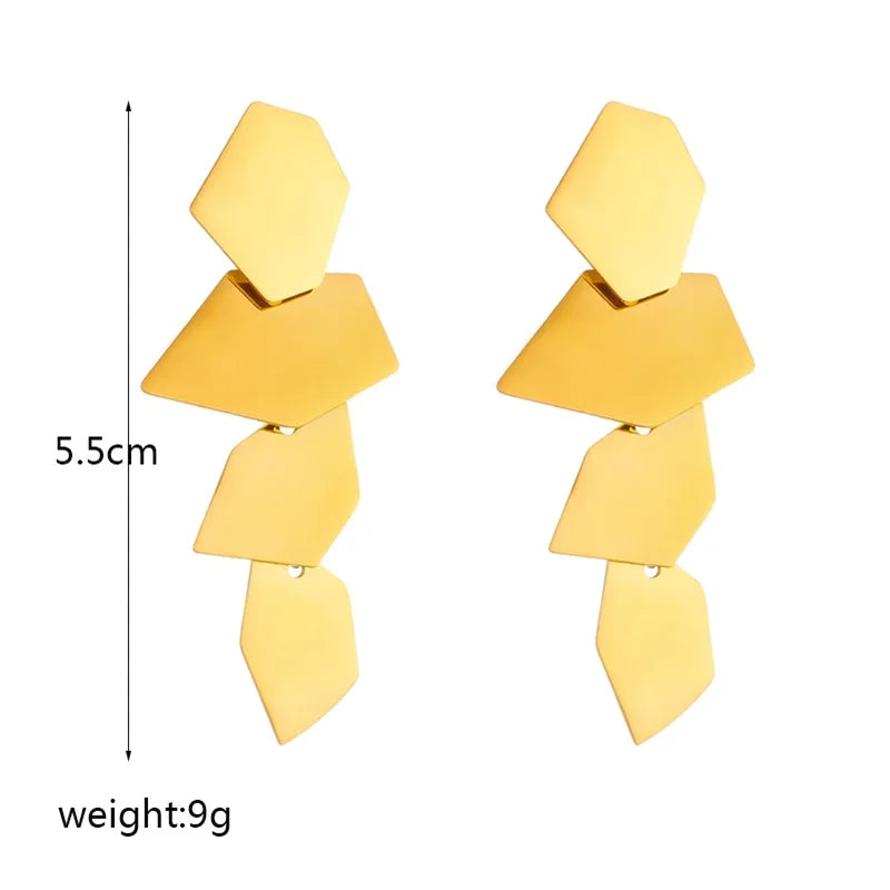 DIEYURO 316L Stainless Steel Gold Color Geometric Drop Earrings For Women Girl Fashion Waterproof Ear Jewelry Gift Party Wedding