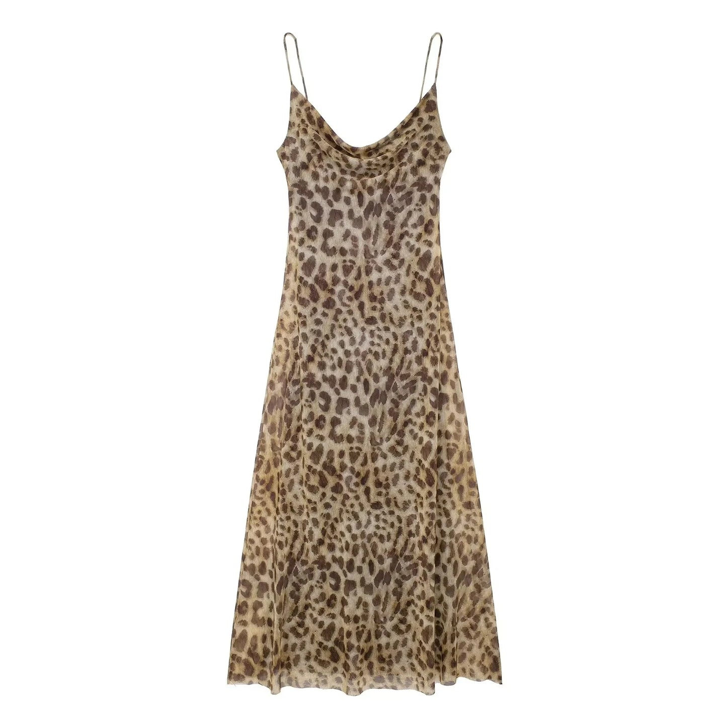 TRAFZA Femmes Mode Imprimé Léopard Robe En Tulle Sexy Dame Dos Nu Slip Robe Sans Manches Femme Soirée Robe Longue Vestidos