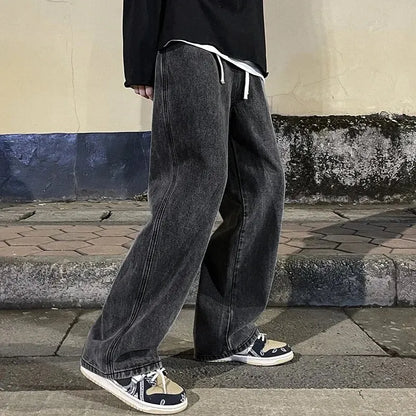 Get To School Men's Solid Color Drape Jeans Loose Straight Vintage High Street Hip-hop Y2K Casual Daily Dragging Wide-leg Pants
