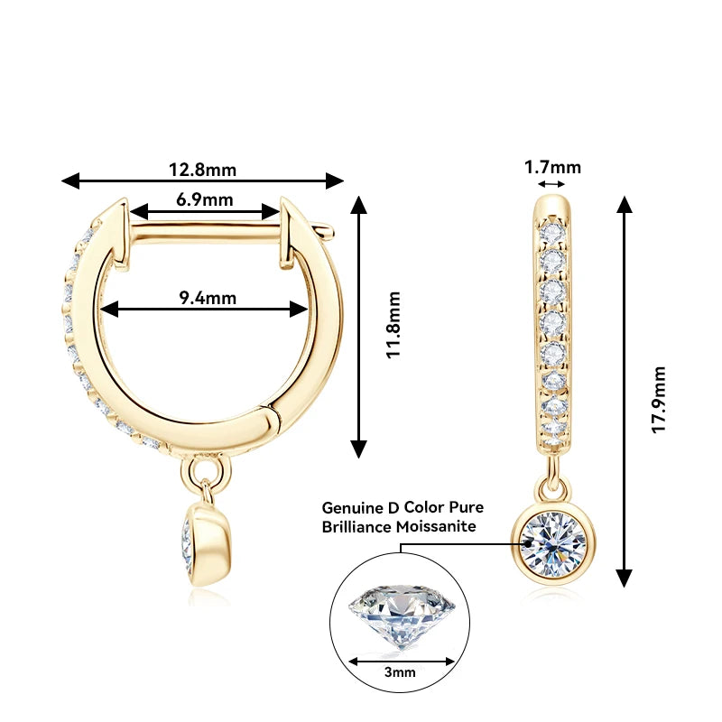 Huggie Drop Earrings Real D Color VVS1 Moissanite Diamond Hoops Earrings 925 Silver Woman Jewelry original Certified Trend 2023
