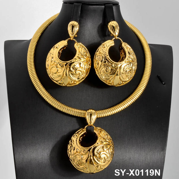 Sunny Jewelry Sets For Women Copper Pendent Necklace Earrings Dubai 18K Gold Plated Large Geometry Charm Gift for Wedding Party