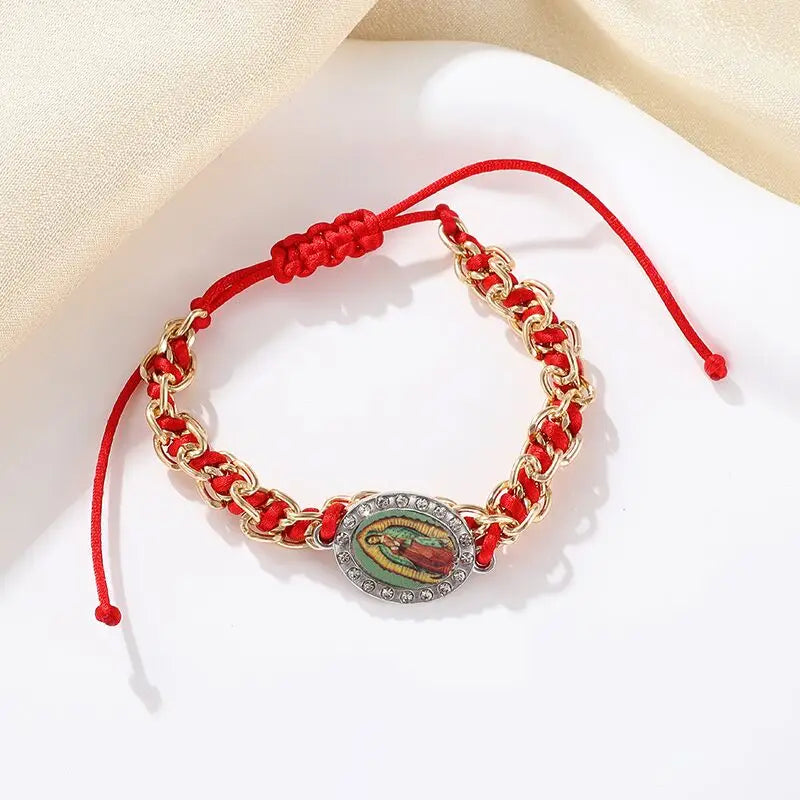 Colgante clásico católico de la Virgen María de Guadalupe con cruz de circonitas, collar de oración para mujer