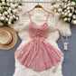 Spring Summer Sexy Lace Mesh Classical Metal Buckle With Hairball Jumpsuit Single-Breasted Eastern Style Stand Collar Bodysuit