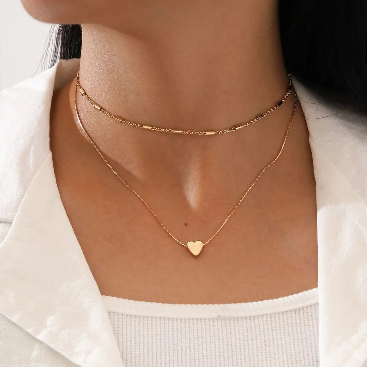 Fashion Crystal Zircon Heart Star Charm Layered Pendant Necklace Set for Women Charms Square Rhinestone Female Vintage Jewelry