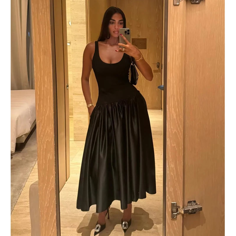 TRAF 2024 Pleated Long Dresses for Women Slip Corset Maxi Dress Woman Sexy Backless Prom Dresses Woman Wide Straps Dress Women