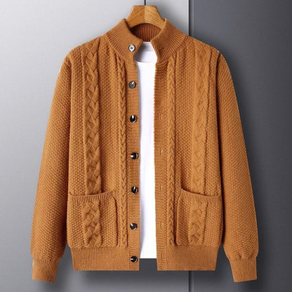 Cardigan en laine épaisse à carreaux pour homme, chaud, décontracté, à manches longues, en tricot