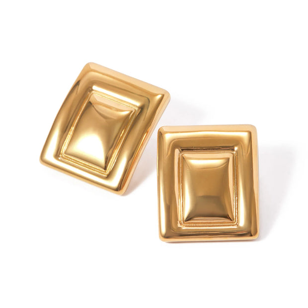 18K Gold Plated Minimalist Statement Stainless Steel Rectangular Matching Color Earrings Creative Exclusive Personalized Jewelry