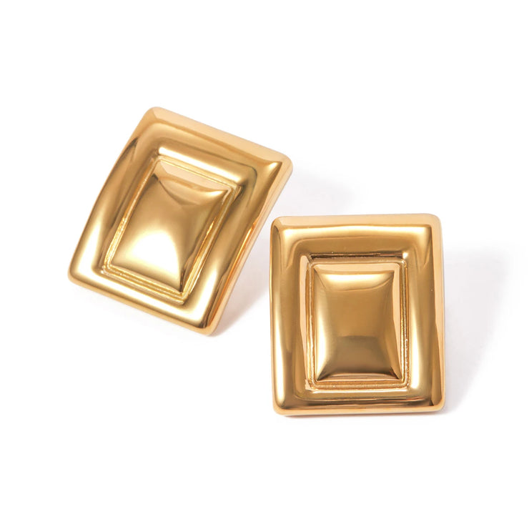 18K Gold Plated Minimalist Statement Stainless Steel Rectangular Matching Color Earrings Creative Exclusive Personalized Jewelry