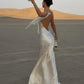 Vestido de fiesta de sirena sexy para mujer, con espalda descubierta, ajustado a la cadera, con dobladillo con volantes, vestidos de noche para mujer, primavera 2025, túnicas para dama