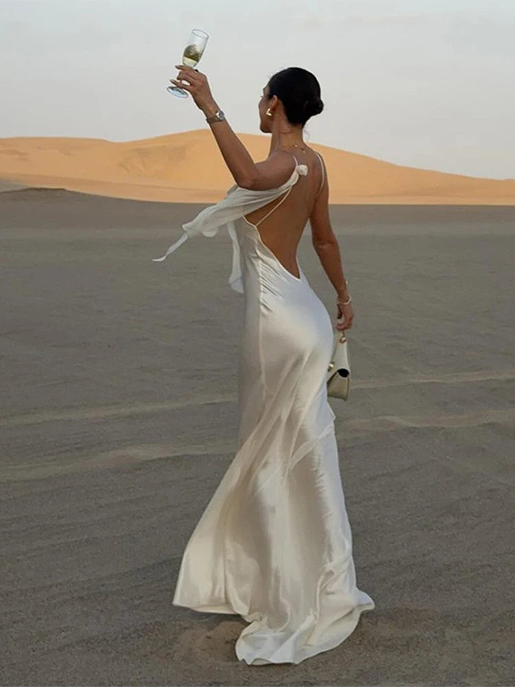 Vestido de fiesta de sirena sexy para mujer, con espalda descubierta, ajustado a la cadera, con dobladillo con volantes, vestidos de noche para mujer, primavera 2025, túnicas para dama