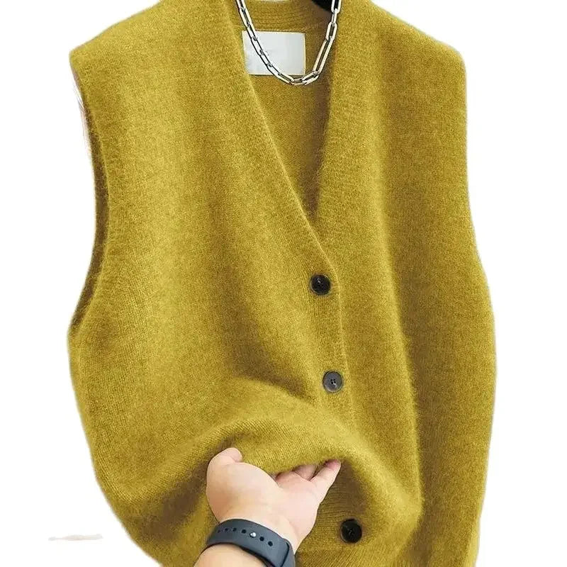 Suéter versátil con cuello en V para mujer, chaleco, moda femenina, cárdigan de punto sin mangas, suéteres, chalecos, top, novedad de 2025