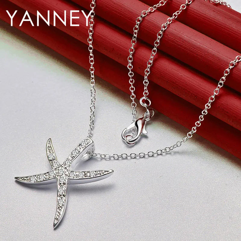 Collier tendance en argent sterling 925, 40 à 76 cm, 30 mm, étoile de mer et zircone, pour femme, bijou de charme, cadeau de fête ou de mariage
