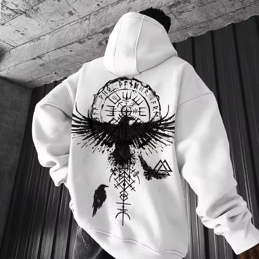 Viking Totem Printed Hoodie Cotton Men's Y2K Loose Casual Eagle Printed Cool Sports Long Sleeve Versatile Fashion Hoodie