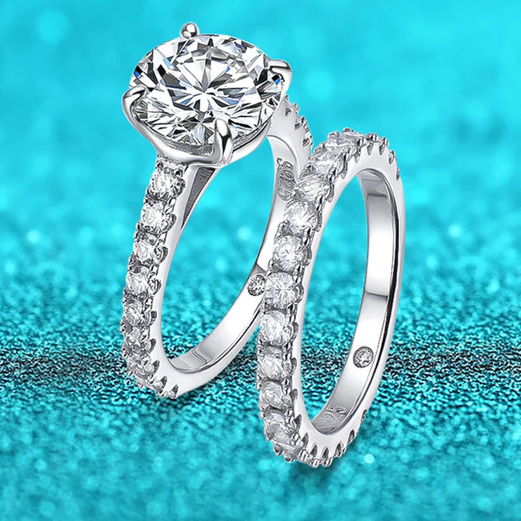 Smyoue 18k Plated 0.6-4.2CT All Moissanite Rings for Women Sparkly Luxury Wedding Diamond Band 925 Sterling Silver Jewelry GRA