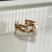 Foxanry Silver Color Pearl Rings for Women New Fashion Simple Double-layered Geometric Handmade Party Jewelry Gifts серьга