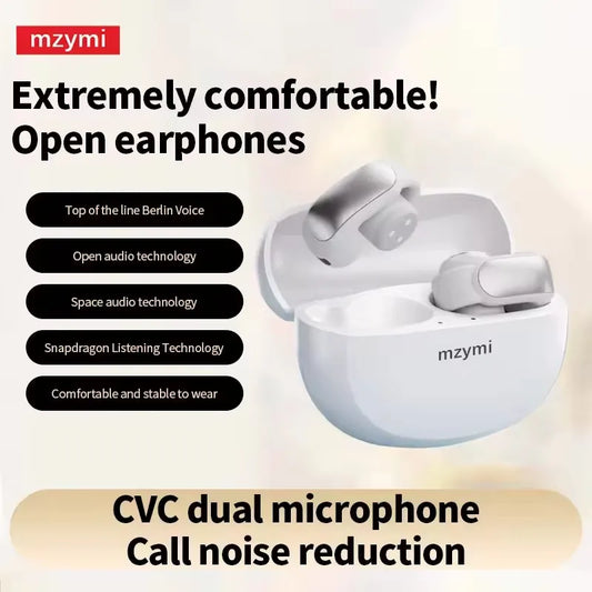 Mzymi V12 Ear Clip Earbuds Bluetooth5.3 Waterproof Sport Earphone TWS ENC Noise Reduction Headphone HiFi Stereo HD Call Headset