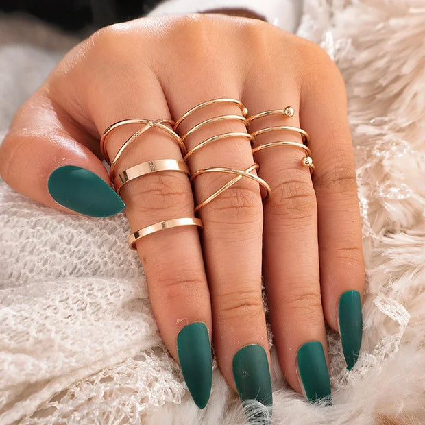 Boho Gold Color Heart Rings Set For Women Vintage Geometric Cross Pearl Butterfly Finger Rings Female Trendy Jewelry Gift