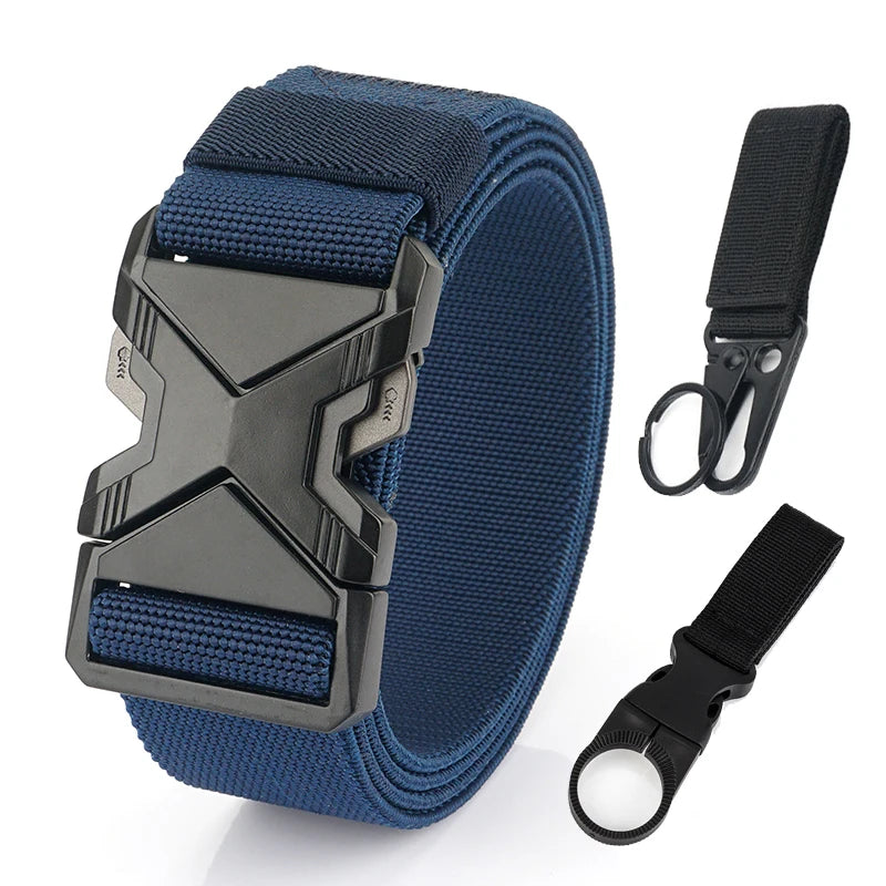 HSSEE New 105cm to 125cm Elastic Belt for Men Metal Buckle Quick Release Military Tactical Belt Soft Nylon Casual Belt Male