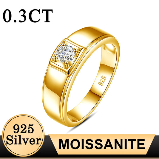 Luxury Men Moissanite Ring With Certificate 18k Gold 925 Silver 0.3ct D Color VVS1  Engagement Wedding Diamond Rings